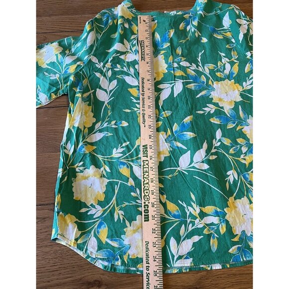 St. Johns Bay Women Green Floral Long Sleeve Blouse Size Large Hawaiian Colorful - Picture 4 of 14